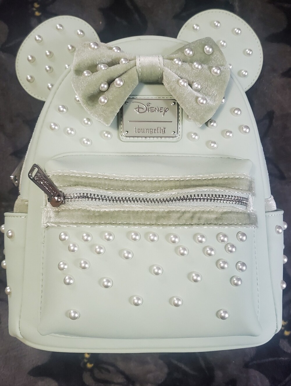 Loungefly Xmas Velvet Pearl-Embellished Mini Backpack with Bow Ears